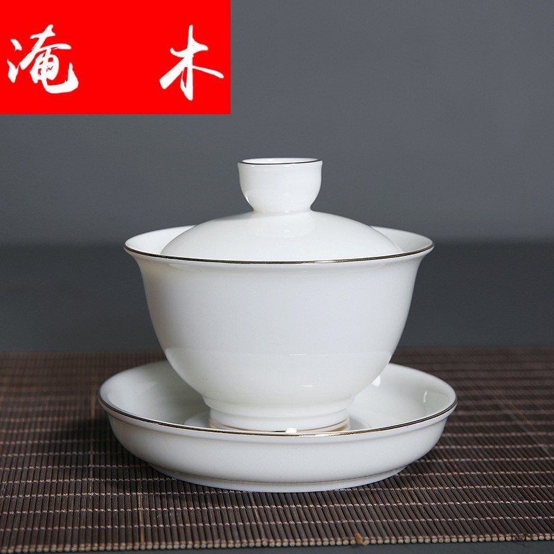 Submerged wood pure white ceramic only three tureen supersize dehua white porcelain paint kung fu tea bowl