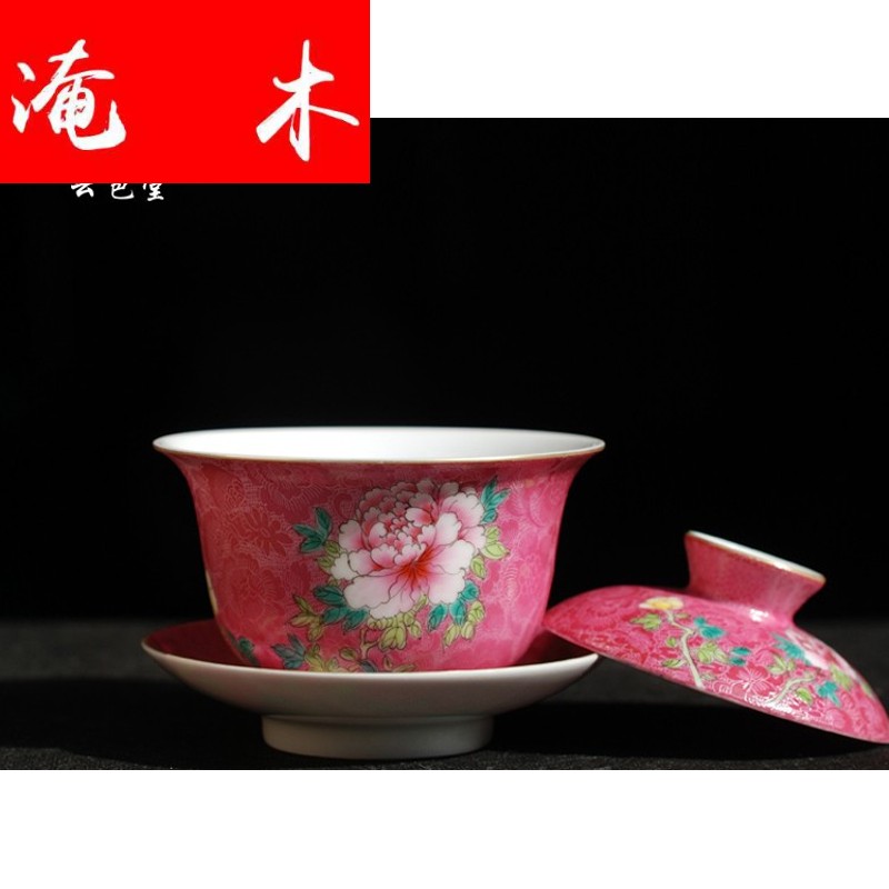 Submerged wood jingdezhen manual plunge into the steak spend three to tea tureen kung fu tea tea hand - made ceramic famille rose porcelain