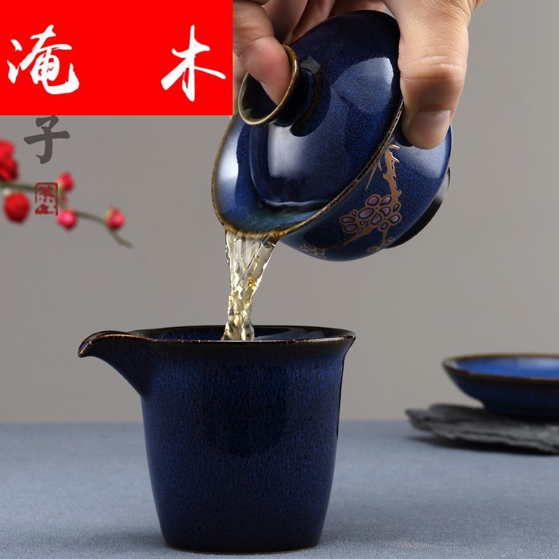 Flooded three ancient wood FengZi ceramic cups porcelain tureen lid cup kunfu tea cover cup tea kungfu tea set