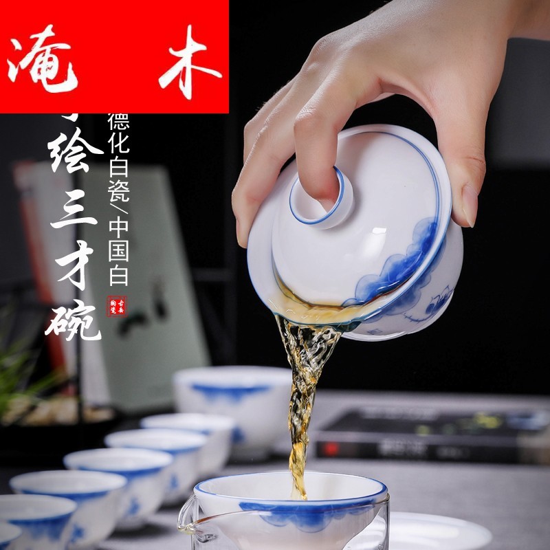 Submerged wood hand - made white porcelain tureen blue - and - white bowl three to ceramic cup kung fu large cup of household mercifully thin body