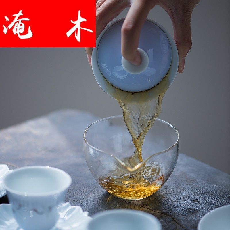 Flooded jingdezhen wood crane, color glaze tureen pure hand - made famille rose porcelain tea four - color hand - made kung fu tea set