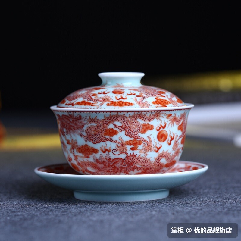 Flooded jingdezhen wood color glaze porcelain tea tureen Jin Hongxia hand - made checking ceramic famille rose only three cup of tea