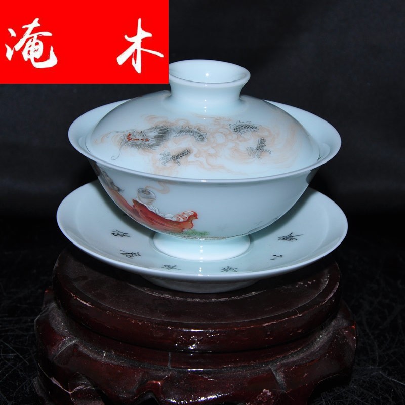 Submerged wood jingdezhen famous hand - made famille rose porcelain tea tureen only three cup "ocean 's"