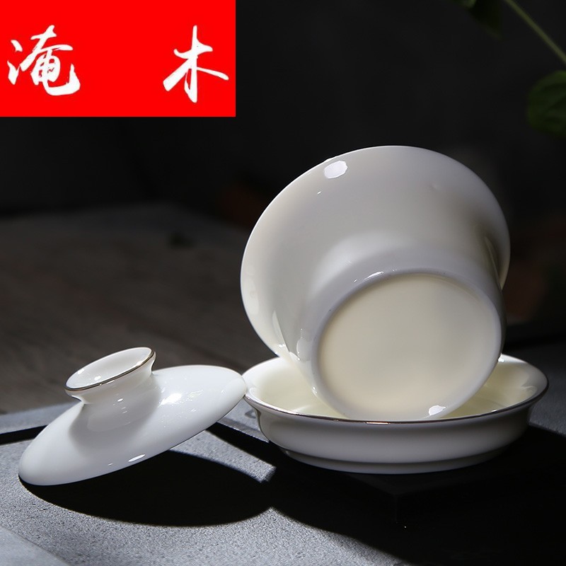 Submerged wood by Ming chang is a large - sized only three tureen dehua white porcelain cups from lard white paint ceramic kung fu tea set by hand