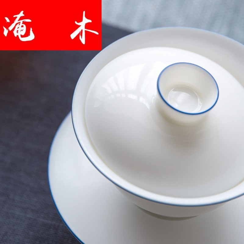 Submerged wood pure manual only three tureen thin foetus large bowl jingdezhen sweet white porcelain cups domestic tea bowl suit