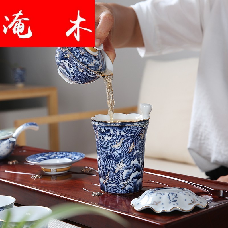 Submerged wood by hand the see colour blue and white porcelain craft tureen high dehua white porcelain kung fu tea set three bowl of tea ware worship