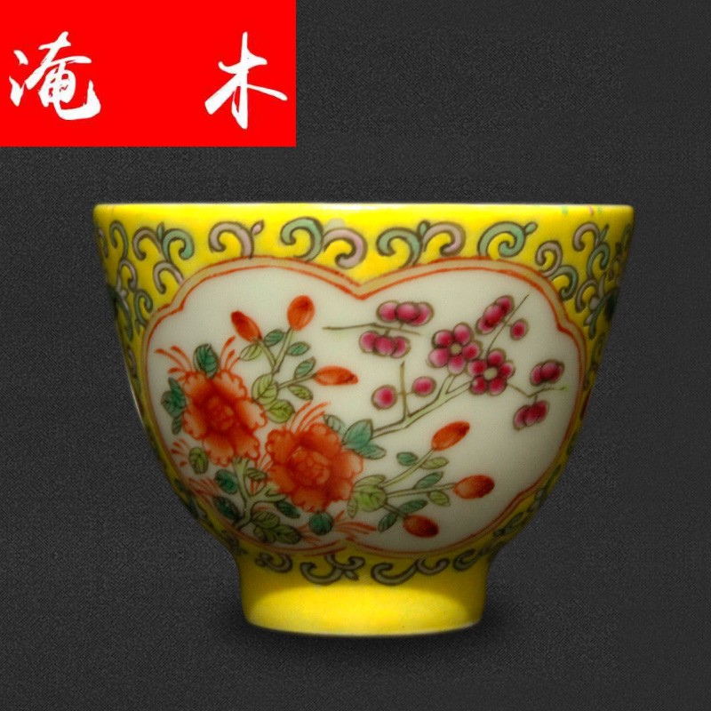 Flooded jingdezhen wood antique collection guangxu dynasty antique hand - made pastel flowers single cup tea cup master CPU