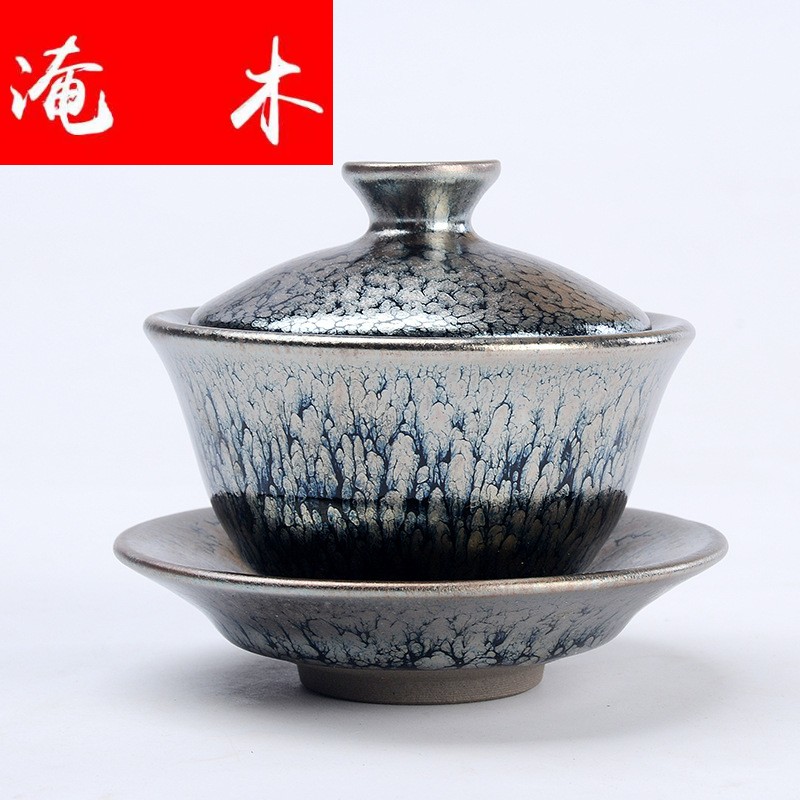 Flooded iron wood jianyang tire building light tea oil drops of kung fu suit home ceramic tea set contracted tureen teapot teacup