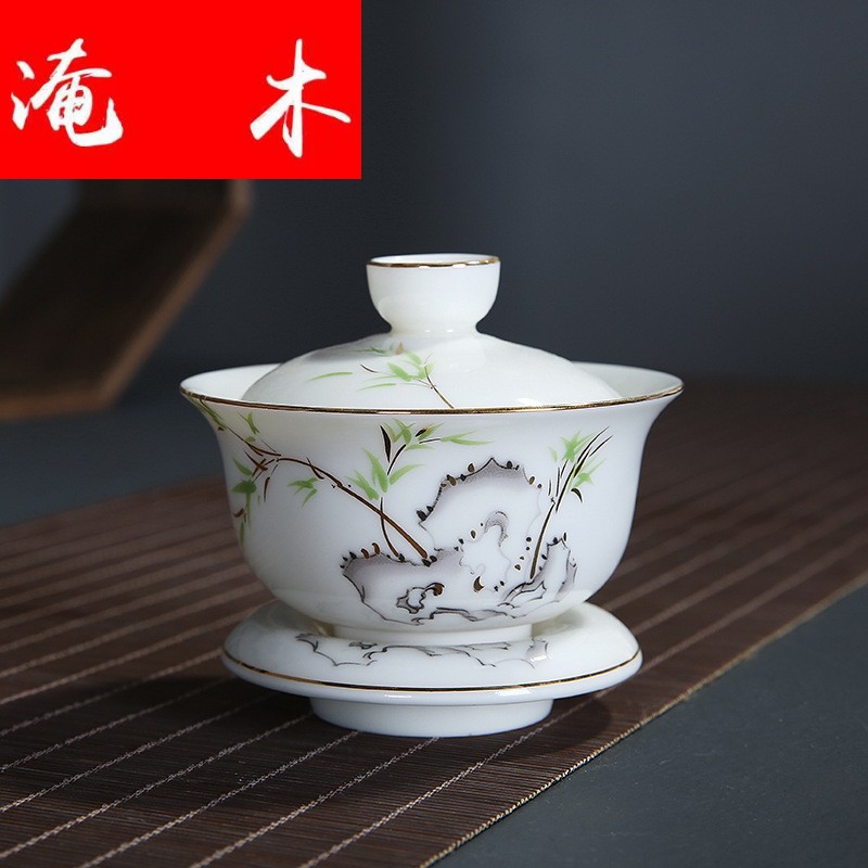 Submerged wood pure white ceramic only three tureen supersize dehua white porcelain paint kung fu tea bowl