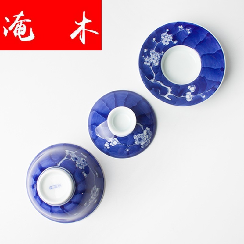 Submerged wood jingdezhen blue and white porcelain to hand - made all three just tureen ceramic tea cup cover cup, kongfu tea bowl