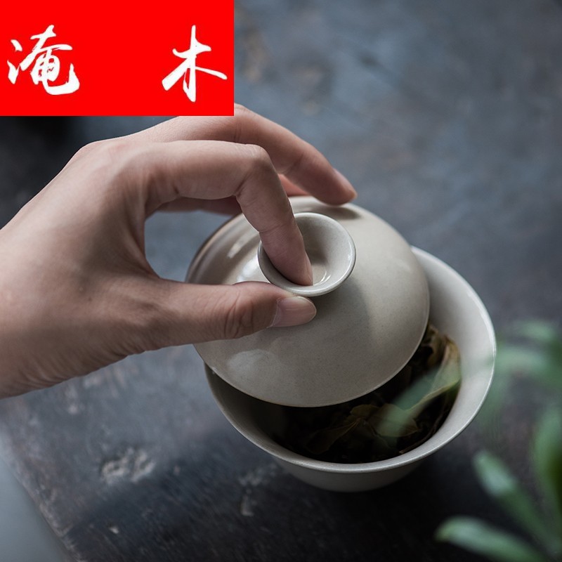 Flooded the jingdezhen wood plant ash tureen all hand throwing archaize no simple imitation song dynasty style typeface simple but elegant tea bowl of tea set
