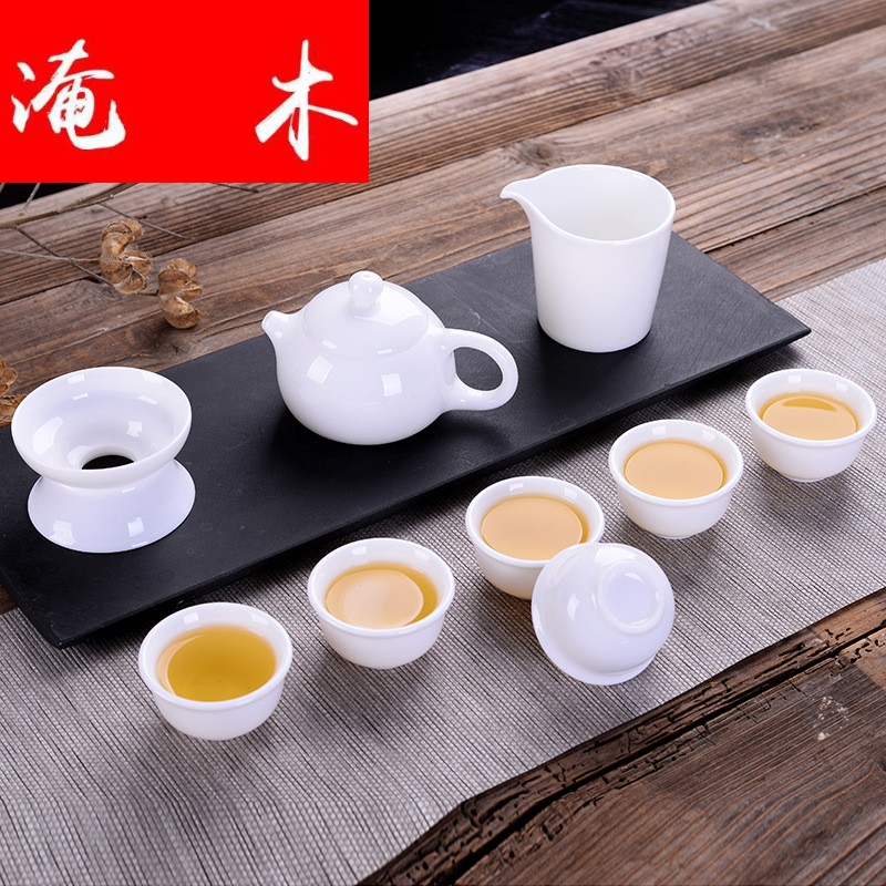 Submerged wood, jade porcelain kung fu tea set group of dehua white porcelain teapot teacup tureen of a complete set of ceramic household suet jade sets