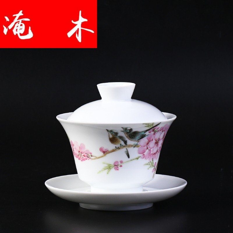 Flooded wooden thin foetus white porcelain hand - made name plum three to kung fu small tureen jingdezhen to use household fair keller cups