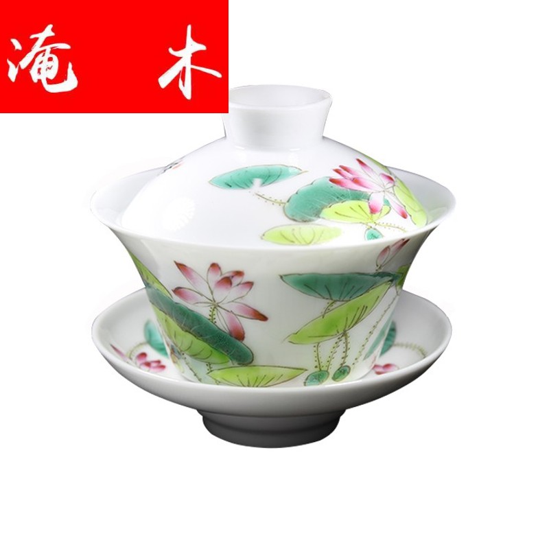 Flooded schima superba flower tureen tea cups three manual kung fu tea bowl to bowl jingdezhen ceramic large pure hand draw pastel