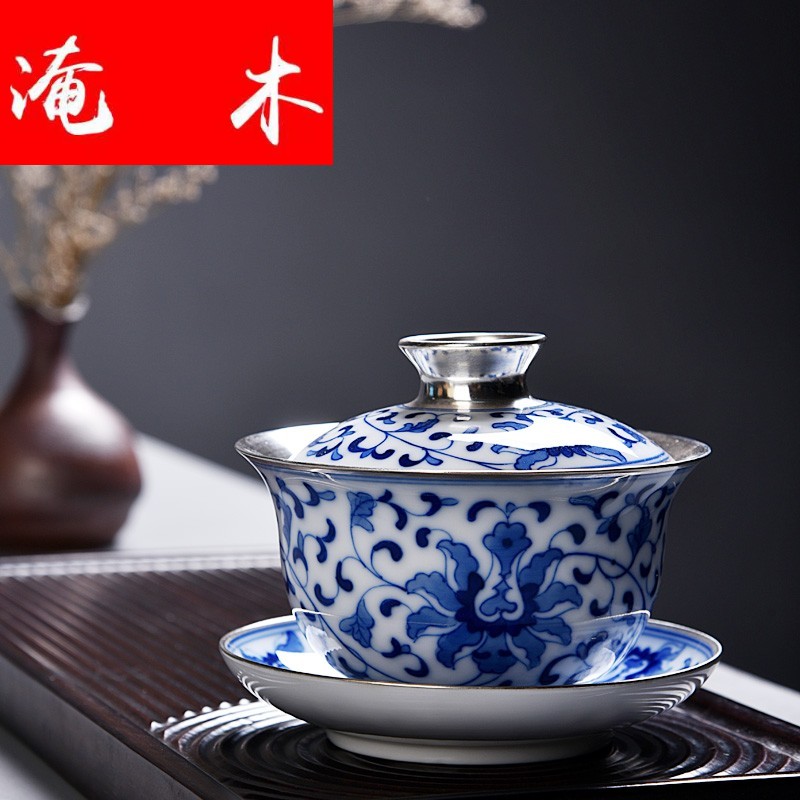 Flooded wooden household silver mine loader silver hand - made porcelain tureen large tea ware jingdezhen manual only three bowls of kongfu
