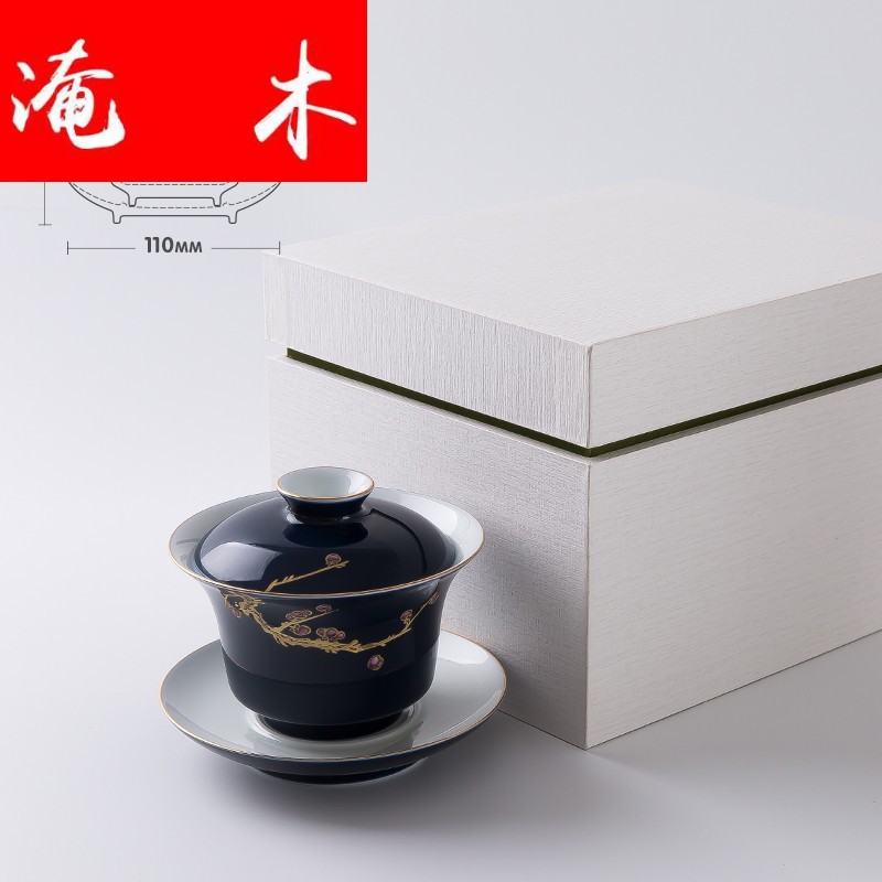 Flooded three tureen jingdezhen only hand - made wooden ji LAN glaze orchid kung fu tea bowl thin body paint cup expressions using