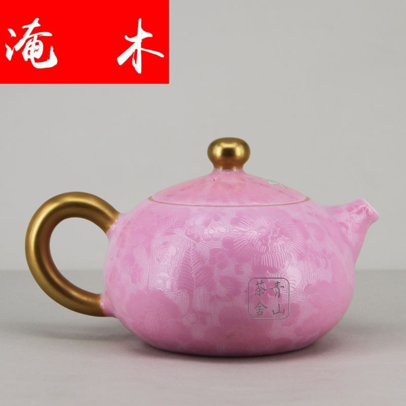 Flooded wood jingdezhen ceramic tea set the teapot hand - made see steak flower powder enamel paint powder enamel teapot over the pot