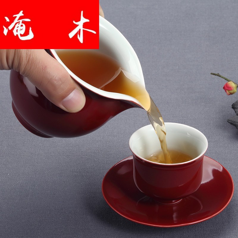 Submerged wood ji red ceramic tureen tea is tea cups three bowl bowl cover the home of kung fu