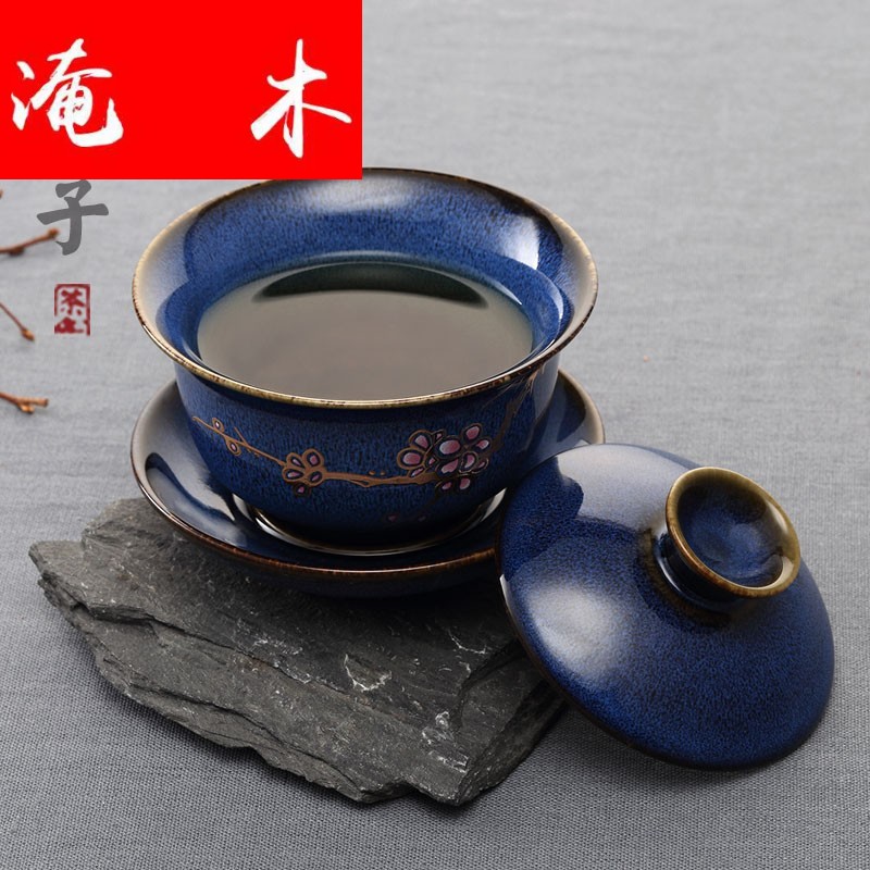 Flooded three ancient wood FengZi ceramic cups porcelain tureen lid cup kunfu tea cover cup tea kungfu tea set