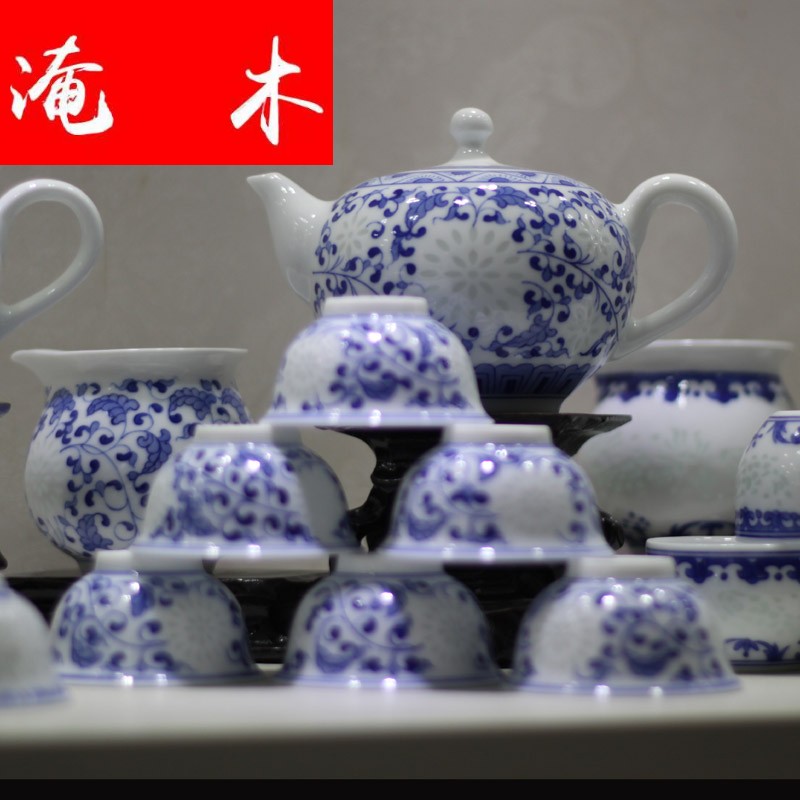 Submerged wood all hand - made porcelain lingling kung fu tea sets suit high - end gift box porcelain jingdezhen all hands