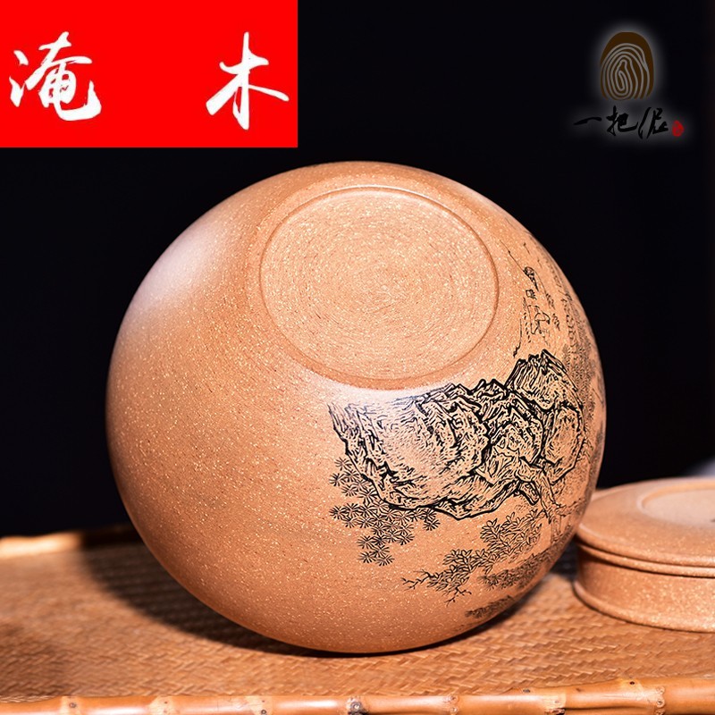 Submerged wood violet arenaceous caddy fixings yixing large pu 'er tea POTS and warehouse storage jar airtight jar of manual landscape