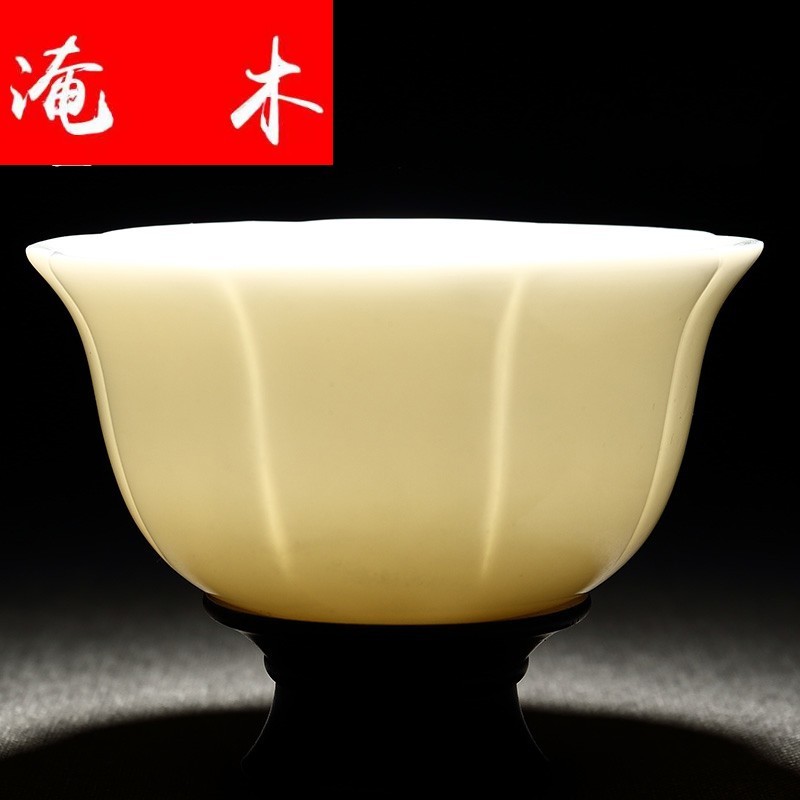 Submerged wood white porcelain porcelain jade porcelain cup release large up sample tea cup master cup single cup tea saucer, wooden bottom