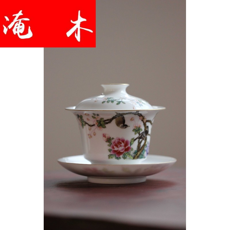 Submerged wood jingdezhen pure manual powder enamel tureen ancient jun hand - made pastel tureen tea sets