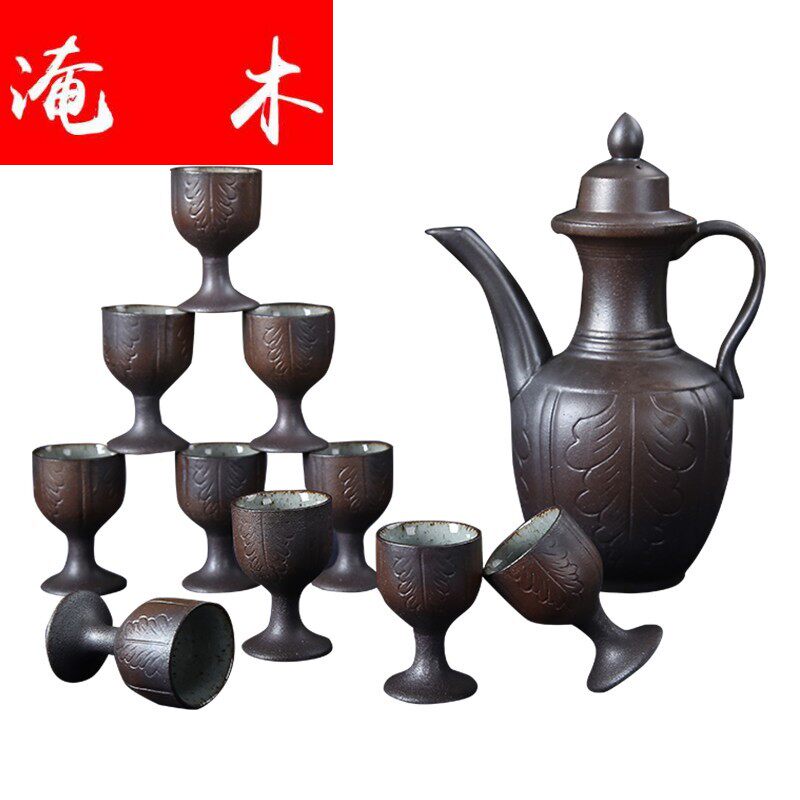 Flooded wood Jingdezhen Ceramics Wine Suit Imitation Ancient Chinese Liquor Wine Glass Home Wine Jug Firewood for Cooking Wine-Taobao