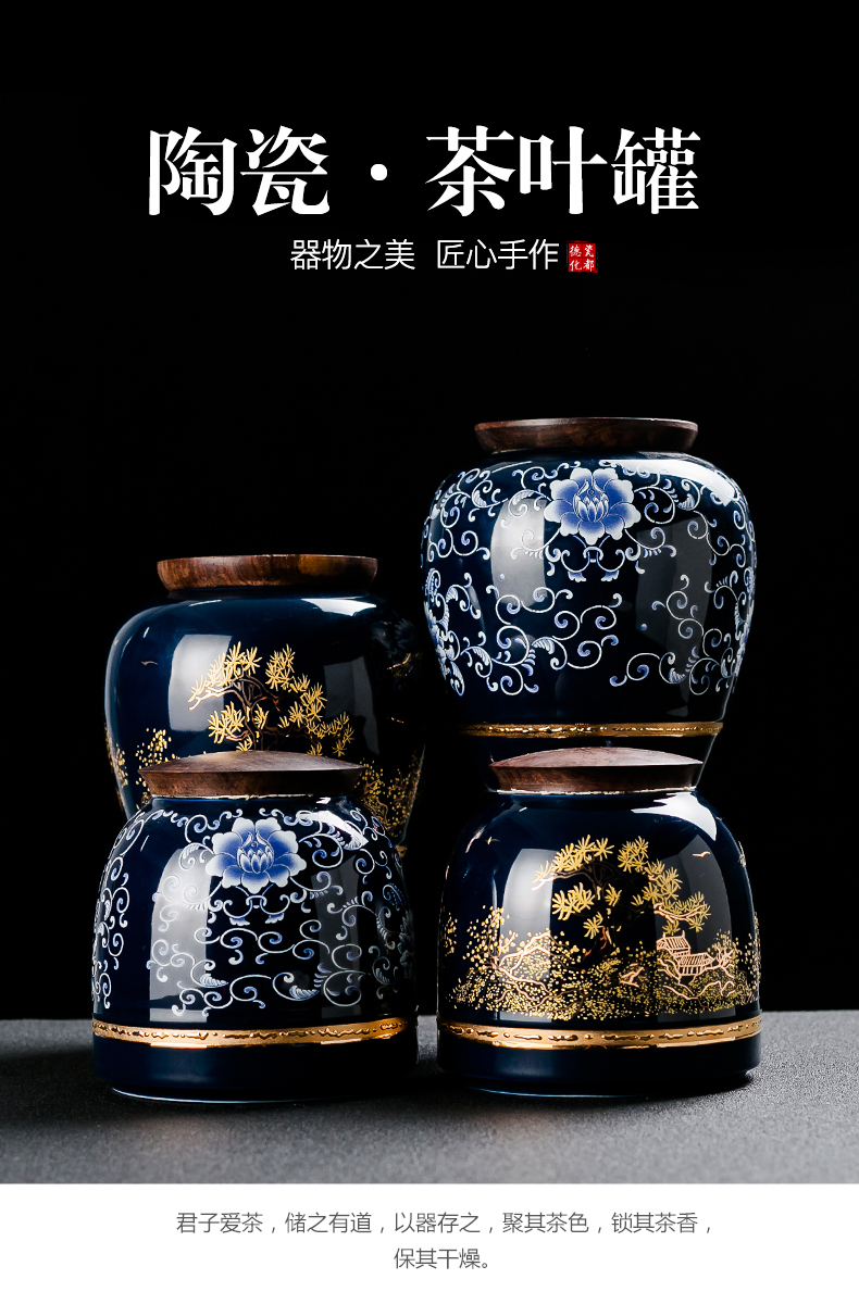 NiuRen caddy fixings of blue and white porcelain ceramic storage POTS pu 'er tea box packing box kung fu tea set household seal pot