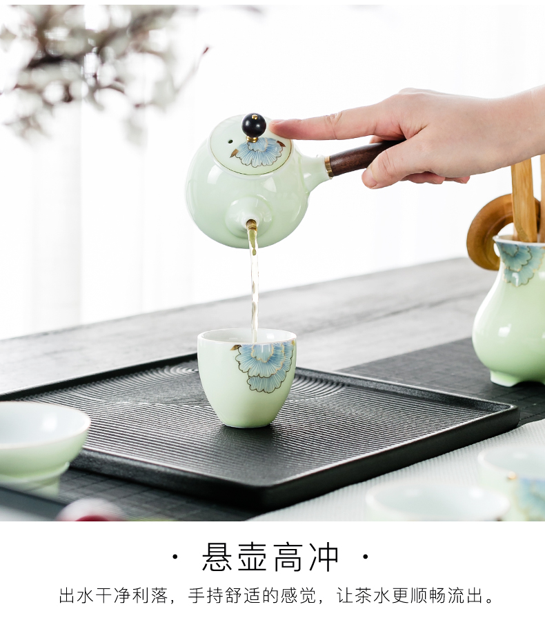 NiuRen household contracted ceramic celadon kung fu tea with manual office of a complete set of tea cups lid bowl suit