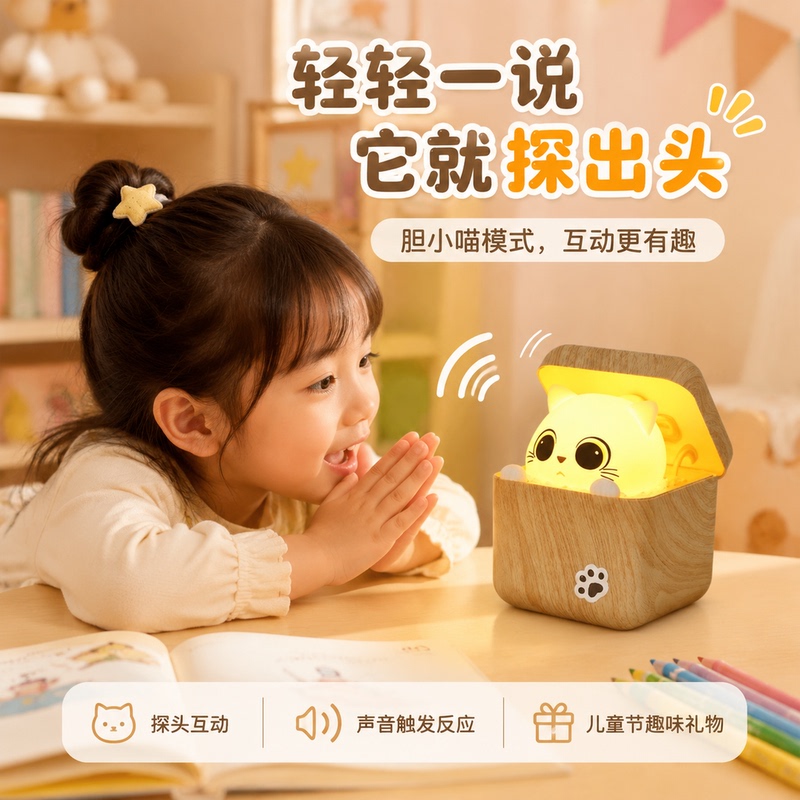 Cute and Timid Cat Voice-Controlled Smart Night Light for Children - Fun and Creative Bedside Lamp Cute and Timid Cat Voice-Controlled Smart Night Light for Children - Fun and Creative Bedside Lamp