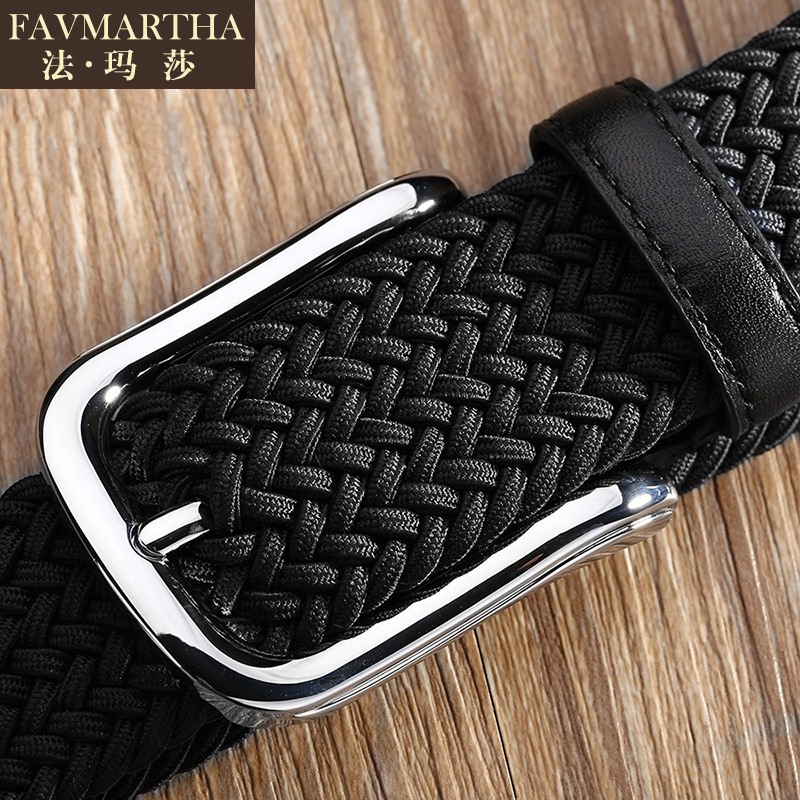 Woven belt Men's pin buckle Leisure elastic tightness tightness without hole canvas pants with jeans strap male tide young man