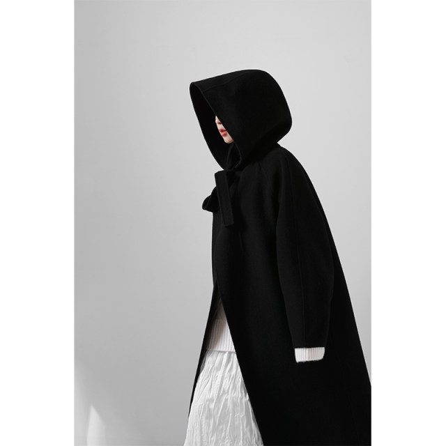 Accent handmade cashmere hooded cape coat