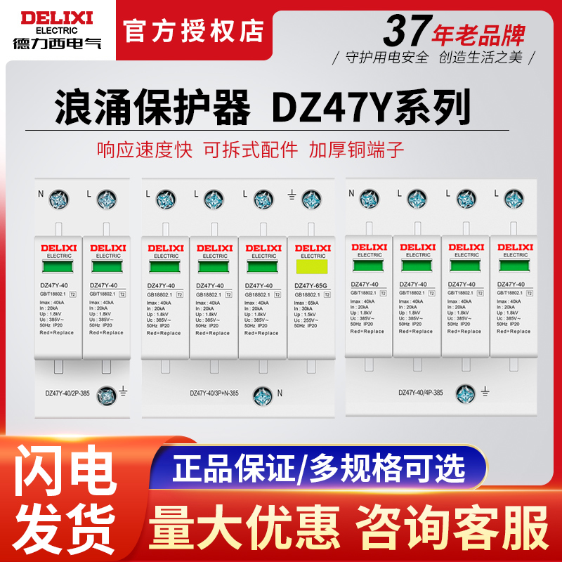 Delixi DZ47Y home lightning protection 20 surge 60 protector 40KA power supply 2P lightning protection 4 module 220V surge