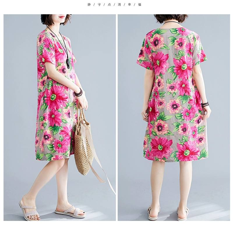 Váy cotton và vải lanh nữ 2019 mới mùa hè đầm giản dị Thịt Tây Tạng lỏng lẻo đắt tiền - Sản phẩm HOT