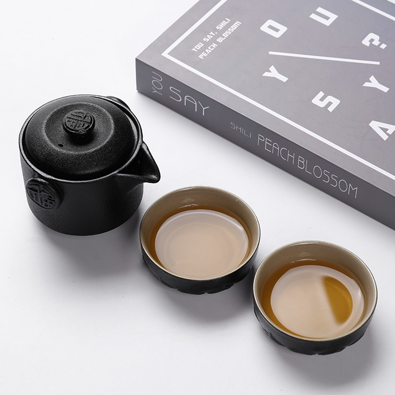 Black pottery clay phase crack cup a pot of two cup travel portable tea tea set gift ltd. customize logo