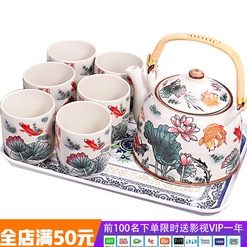 Jingdezhen large teapot tea set kung fu tea sets tea tray household cup of a complete set of blue and white porcelain is on sale