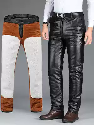 Yabang(clothing)Middle-aged and elderly leather pants men's velvet thickened motorcycle windproof and waterproof men's leather pants loose