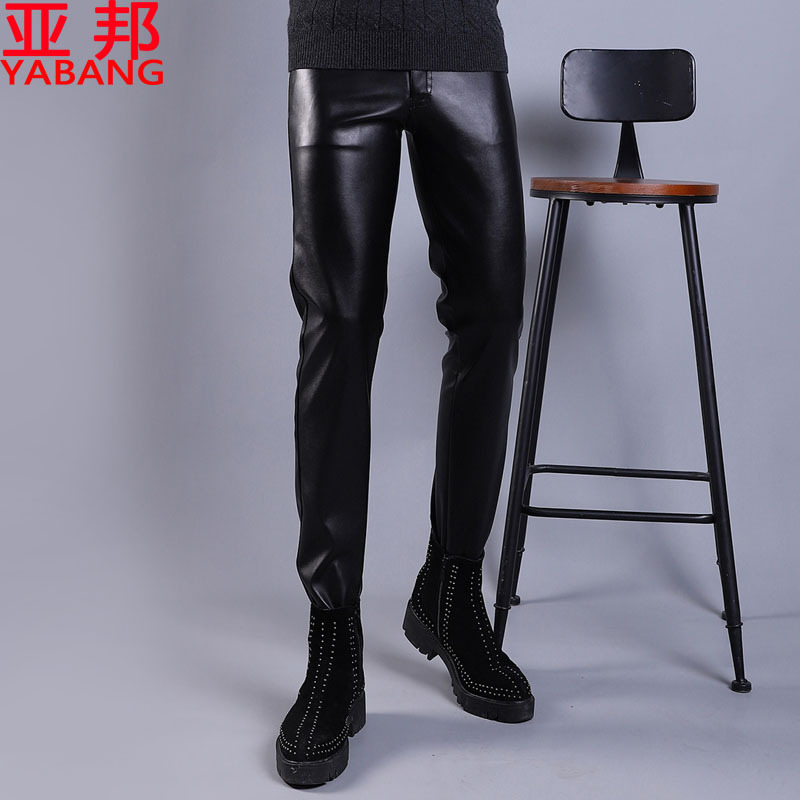 Summer and Autumn Thin Leather Pants for Men, Slim Fit, Korean Style, High Elasticity, Single-Layer, Motorcycle Men's Waterproof Tight-Fitting Skinny Pants