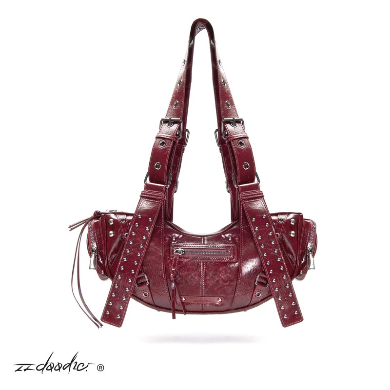 *Punk Ancora* 22Doodle Original Authentic Punk Studded Red Handbag Shoulder Bag Underarm Motorcycle Bag