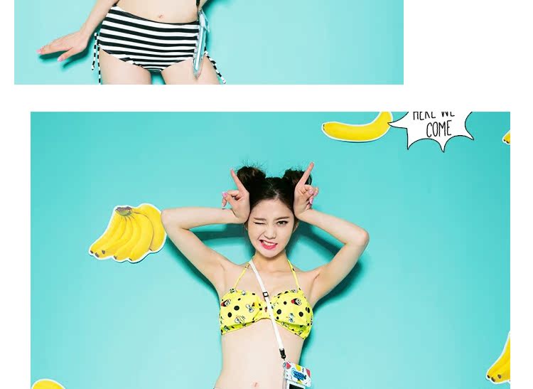 Hàn Quốc mua bikini màu vàng gợi cảm hoạt hình áo tắm nữ ngựa vằn sọc chia áo tắm xốp bé Bikini Quyến Rũ Gợi Cảm 
