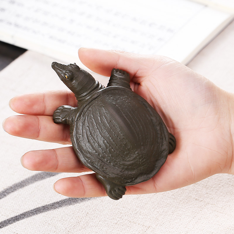 Purple sand tea Pet tea play ornaments Original mine green mud handmade turtle rich A party sculpture tea plate boutique decoration