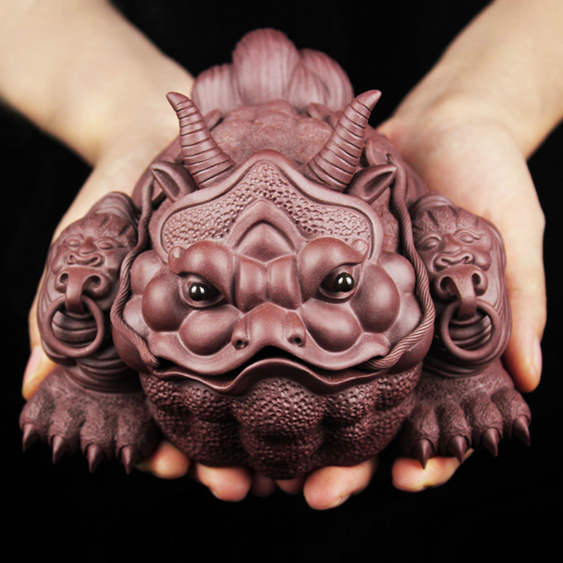 Yixing pure handmade toad purple sand tea pet decoration boutique can raise money three-legged golden toad kung fu tea set accessories