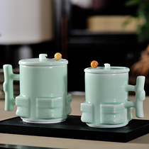 Guwu kiln fire jade celadon kung fu tea set ceramic tea cup gift box packaging home simple single cup large capacity with lid