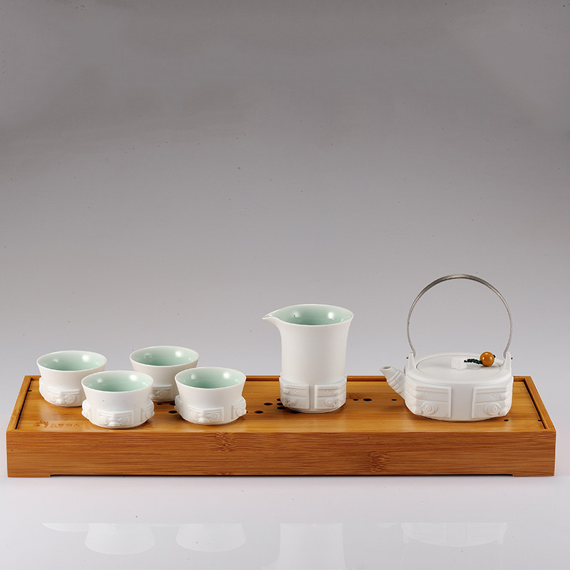 Ancient Wu kiln fire ceramic celadon kung fu tea set set one pot four cups office meeting guests home gift tea set