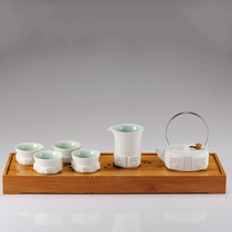 GuWu kiln fire ceramic celadon kung fu tea set one pot four cups office meeting guest gift tea set