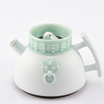 GuWu kiln fire celadon ceramic tea set one pot four cups office guest kung fu tea set gift box