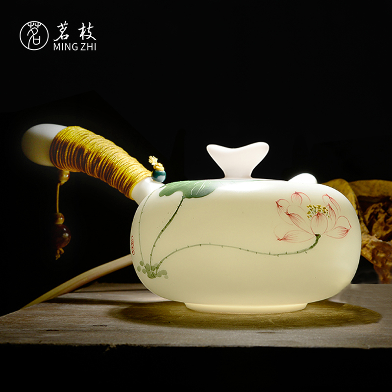 Hand-Painted Lotus Teapot with Side Handle, White Porcelain, Jade Porcelain, Gift for Best Friend, Teacher, Parents, Souvenir Gift Hand-Painted Lotus Teapot with Side Handle, White Porcelain, Jade Porcelain, Gift for Best Friend, Teacher, Parents, Souvenir Gift