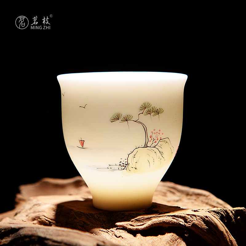 Mingzhi ceramic kung fu tea cup hand-painted master cup single cup white porcelain tea set household goods tea cup small teacup handmade