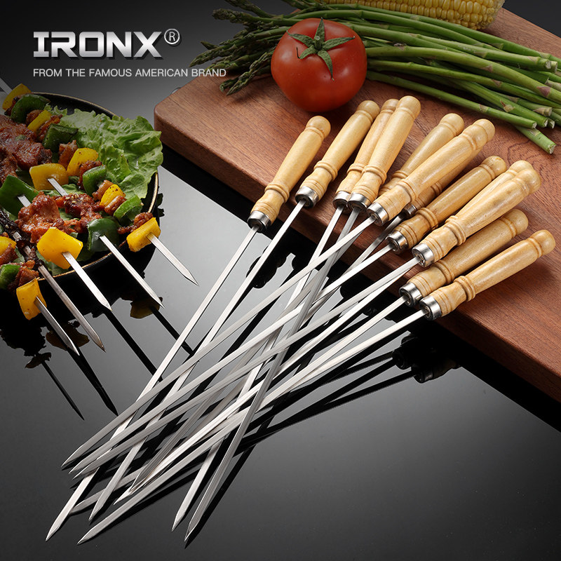 ironx barbecue needle 304 stainless steel lamb skewer barbecue sign barbecue tool skewer supplies flat wooden handle iron fork